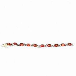 Vintage 925 Sterling silver Red Lucite Floral Panel Bracelet Forget Me Not